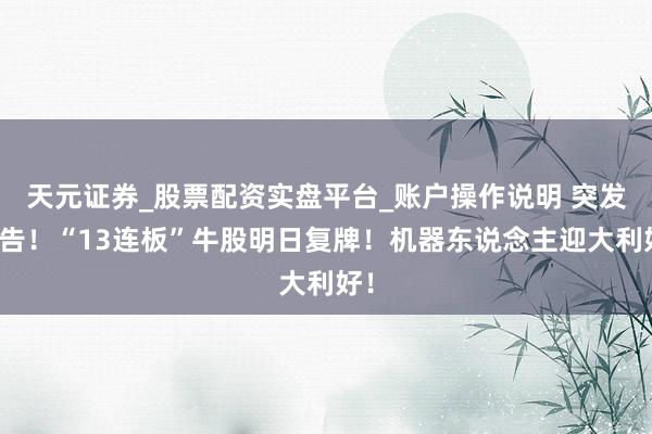 天元证券_股票配资实盘平台_账户操作说明 突发公告！“13连板”牛股明日复牌！机器东说念主迎大利好！