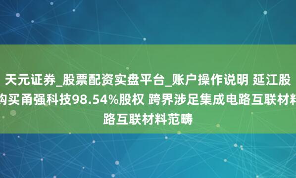 天元证券_股票配资实盘平台_账户操作说明 延江股份拟购买甬强科技98.54%股权 跨界涉足集成电路互联材料范畴