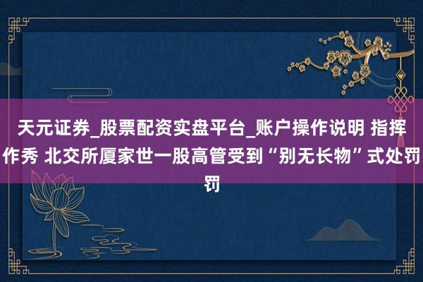 天元证券_股票配资实盘平台_账户操作说明 指挥作秀 北交所厦家世一股高管受到“别无长物”式处罚